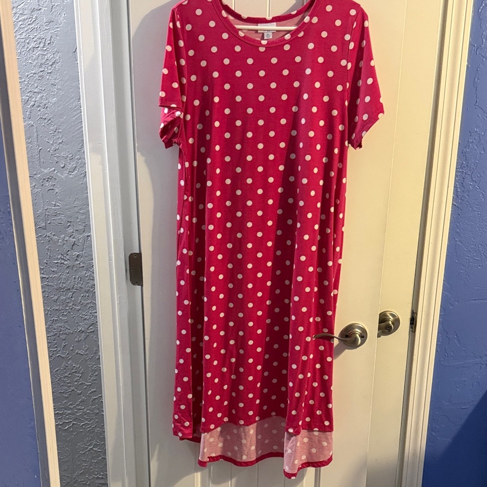 Pink and White Polka Dot Midi Dress